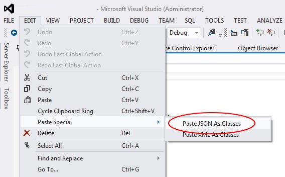 JSON to C# class conversion using Paste Special in Visual Studio